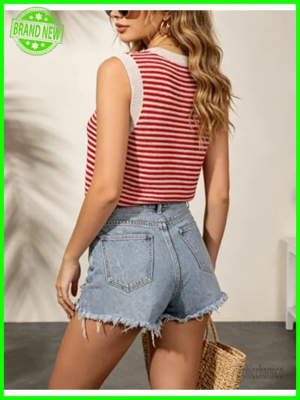 100% Cotton Sleeveless Striped Knit Sweater Vest Button Down Tunic Top